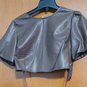 Womens faux leather top blouse vest